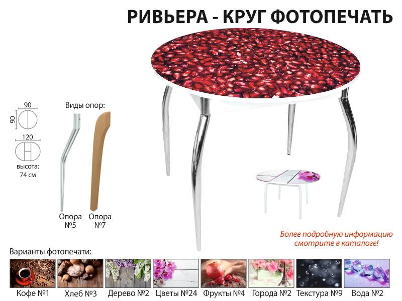 стол обеденный ривьера круг фотопечать в Иваново