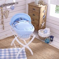 колыбель-переноска gift wicker moses basket белая, голубое белье в Иваново